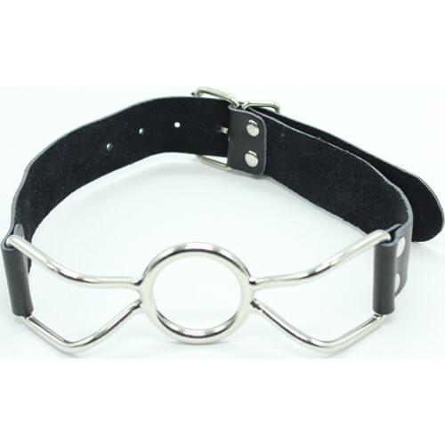 Loverkiss Genuine Leather Belt Steel Metal Sex Bondage Open Mouth Ring Gag for oral Sex Adult Game Women Sex Toy Erotic Prodcuts