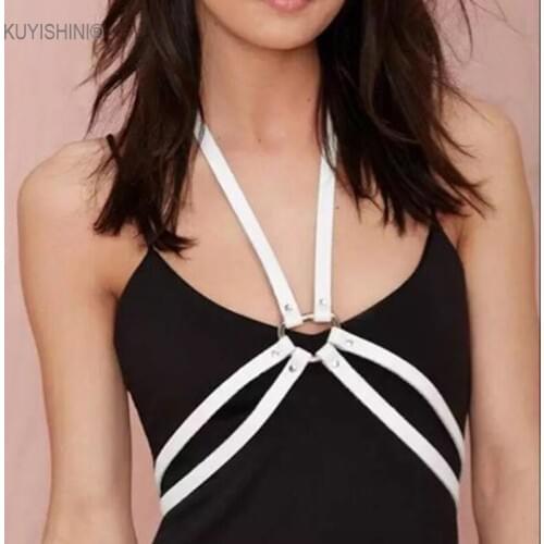 Sexy Women Punk Nightclub Halter Caged Faux Leather Gothic Harness Body Bondage Bustier Corset Sculpting Chest Waist Belt