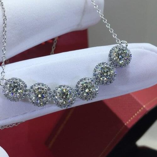 Silver Diamond Test Past Excellent Cut Total 3 Carat D Color Round Moissanite Necklace Silver 925 White Gemstone Party Chain