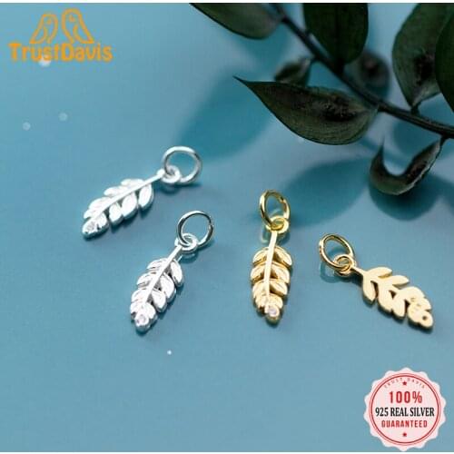 TrustDavis Real 925 Sterling Silver Personality Fashion Sweet Feather CZ Charm Pendant Handmade DIY Accessories Jewelry H0011