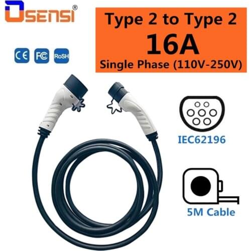 Type 2 to Type 2 EV Charger Cable 16A Single Phase IEC62196-2 Electric Vehicle Cord for Car Charging Station Female to Male Plug