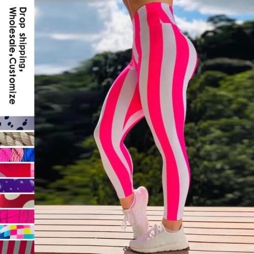 NADANBAO 2021 New Workout Legging for Women Pink and White Striped Elastic Trousers Hip High Waist Fitness Leggins Sexy Pants
