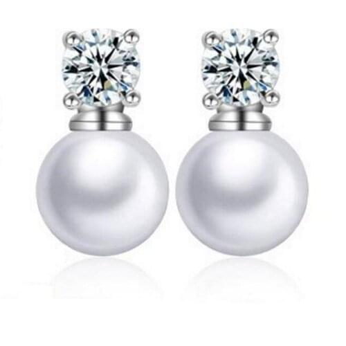 ANENJERY 925 Sterling Silver Zircon Pearl Stud Earrings For Women brincos boucle d'oreille S-E86