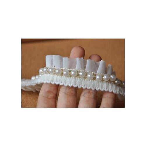 1 Yd Pearl Beaded Lace Edge Trim Wedding Dress Ribbon Sewing DIY Craft 2 Colors