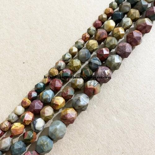 15" Natural Stone Big Cuts Faceted Picasso Jasper Round Loose Beads 6 8 10 mm Pick Size