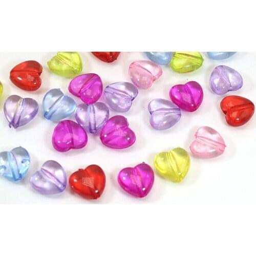 200 Mixed Color Transparent Acrylic Smooth Heart Beads Charms 11X10mm Craft DIY