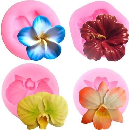 4 Pieces Flower Blossom Silicone Mold Orchid Cupcake Topper ​Chocolate Fondant Mould Cake Decorating Tool Candy Clay Resin Molds