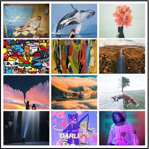 Diamond Painting Still Life Surreal Hand-Painted Illustrations In Brilliant Colors Astronaut Fox Moon Boating Whale Decor Poster