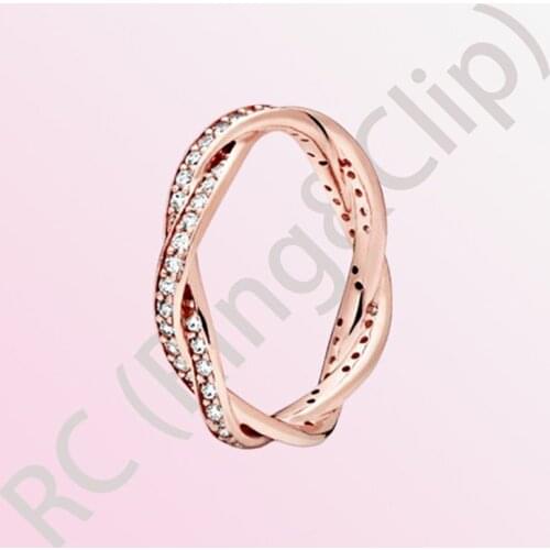 Authentic 100% 925 Sterling Silver Women Rings Rose golden Sparkling Twisted Lines Rings for for Women DIY Anniversary Jewelry