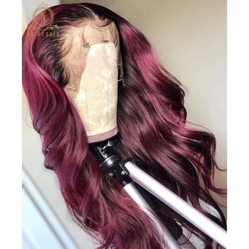 Burgundy Human Hair Wig Body Wave Red Lace Human Hair Wigs For Black Women 180 Density Colored T Part Lace Wigs Nabeauty 250