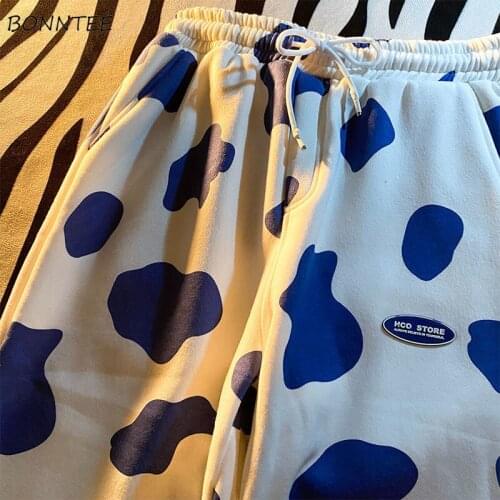 Harem Pants Women Plus Velvet White Kawaii Elastic Waist Spring Casual Stylish Pockets Teens Full Length Popular All-match Print