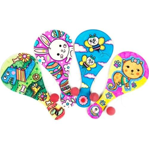 Wooden Hand-painted Ball Racket DIY Craft Cartoon Painting Graffiti Toy for Kindergarten Kids Handicrafts
