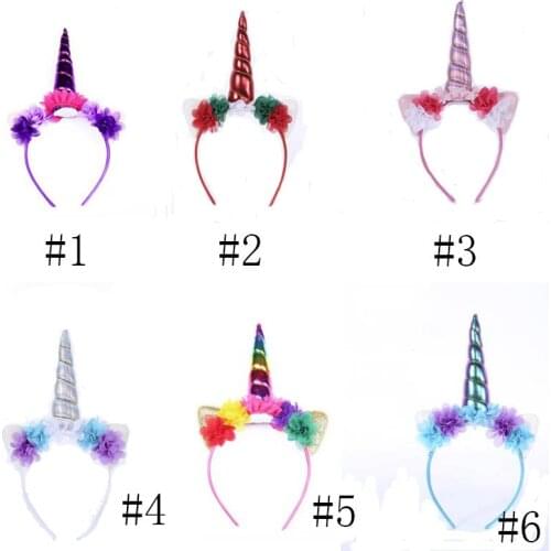 Baby Kids Girls Unicorn Horn Headband Kids Toddler Birthday Party Flower Hairbands Fancy Hair Accessories
