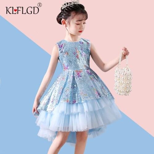 Childrens dress new 3-12 year old girls graduation party tuxedo Sequin lace patchwork dress girls baby party sleeveless dress