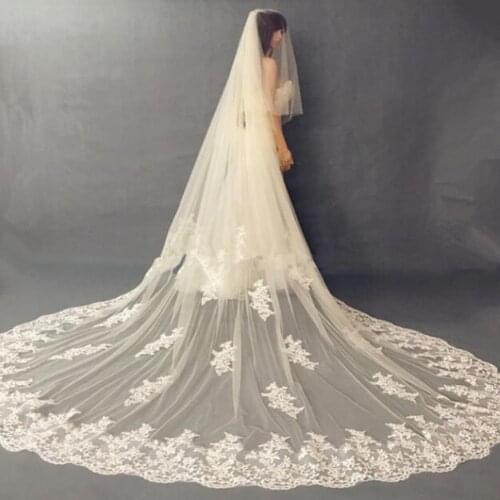 White Or Ivory Two Layer Veil Blusher Veil Wedding Veil Lace Bridal Veil Cathedral Long Veil