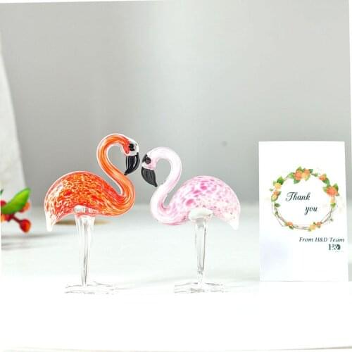 H&D Handmade Glass Flamingos Love Token Art Glass Blown Animal Figurine,Pack of 2,Home Table Decor Birthday Christmas Gifts