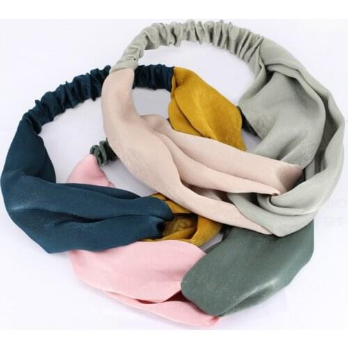 Korean Contrast Colors Patchwork Satin Turban Twisted Headband Wholesale Fashion Women Hair Accessories