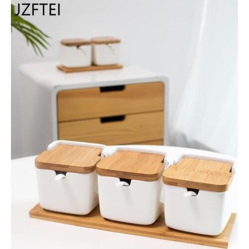 Mixed Spice Ceramics Jar Set Of Three Setjapanese Style Kitchen Parts Spice Storage Tool With Kitchen Accessories Lid