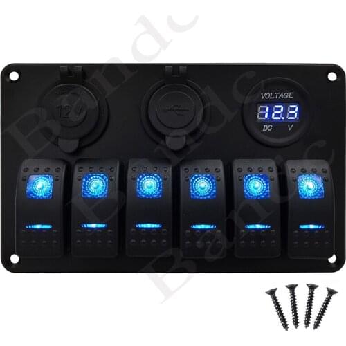 Rocker Switch Panel With Wiring Connector USB Slot Socket Digital Voltage Display for Car Boat Bus Truck Dashboard, Waterproof