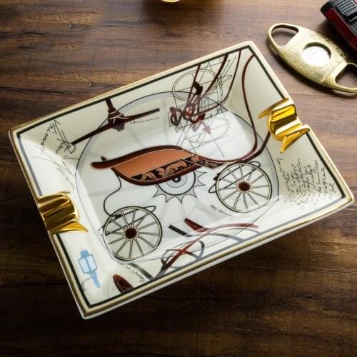 Hot Sale Good Quality Cigar Ashtray Ceramic Creative Mechanical Carriage Double Slot Desktop Gadget Cigar Ashtrays With Gift Box