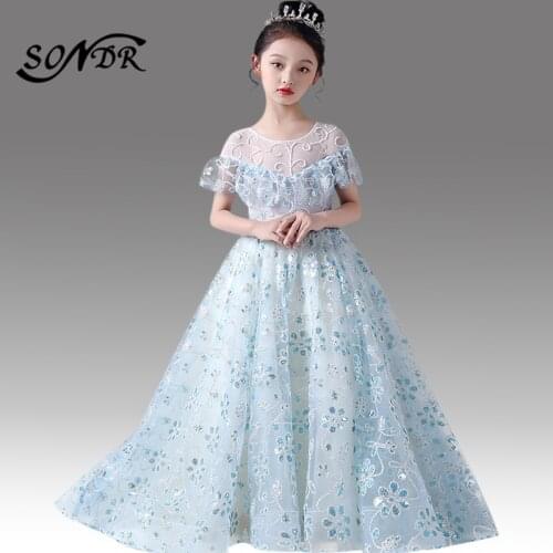 Elegant Flower Girl Dresses HT165 Embroidery Crystal Flower Girls Dress for Party and Wedding O-neck Lace Flower Girls Gowns