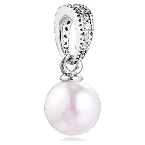 Fits for Pandora Bracelets White Pear Charms with Clear Cubic Zirconia 925 Sterling Silver Beads Jewelry Free Shipping