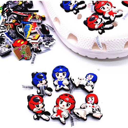 High Quality Taekwondo Baby Shoe Charms PVC Blue and Red Deaigner Shoes Sandals Accessories for Croc JIBZ Kids Party Gifts F07AL