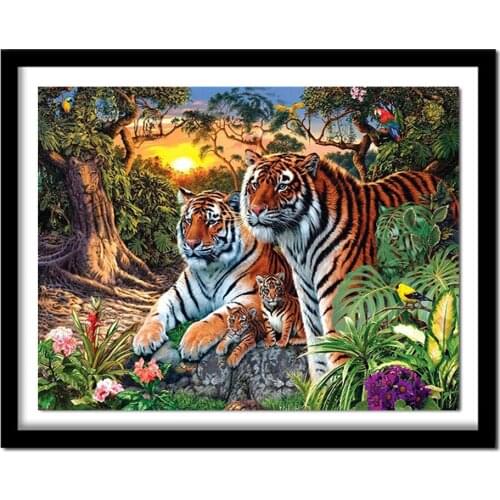 Full Square Diamond 5D DIY Diamond Painting "Tiger family" Embroidery Cross Stitch Rhinestone Painting Decor