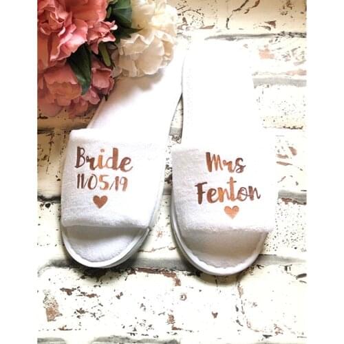 Rose gold bride closed toe Spa Slippers Personalized name date Slippers bridesmaid brithday trip gifts glitter flower girl gifts