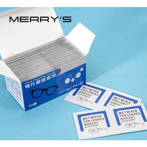 MERRYS Lens Cleaning Wipes Cleaning for Glasses Lenses Sunglasses Camera Lenses Cell Phone Laptop Lens Clothes 100ct Pack