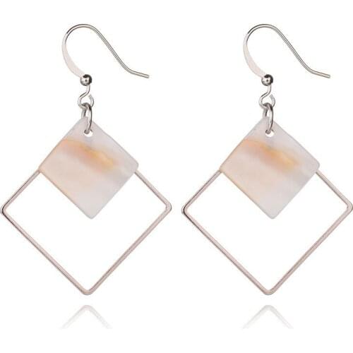 New Natural White Shell Square Drop Earrings For Women Simple Hollow Geometry Rhombus Brincos Jewelry Wedding Girl Oorbellen