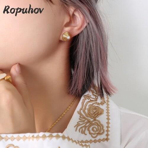 Ropuhov 2021 New 925 Silvery Needles French Minimalist Titanium Steel Plated Thread Imitation Pearl Jewelry Cool Wind Earrings