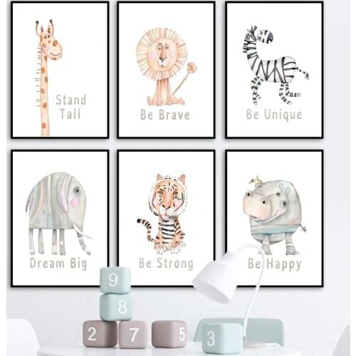Elephant Giraffe Lion Zebra Hippo Abstract Nordic Posters And Prints Wall Art Canvas Painting Wall Pictures Baby Kids Room Decor