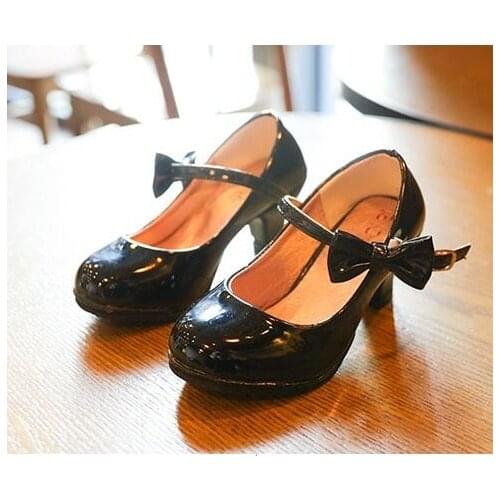 SLYXSH Girls Leather Shoes Autumn Bowtie Sandals 2018 New Children Shoes High Heels Princess Sweet Sandals For Girls