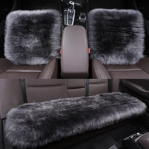3 Pack Whole Set Universal Natural Fur Authentic Sheepskin Car Seat Cover with Comfortable Soft 2 Inch Long Fluffy Wool Auto