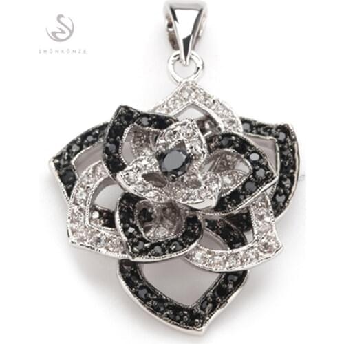 Fleure Esme Bohemia jewelry Wedding pendants charms for Noble Generous women White and Black Cubic Zirconia Rhodium Plated R922