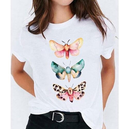 Lady T-shirts for Women Butterfly Clothing Cute Summer Autumn 90s Ladies Print Top Womens Graphic T Shirt Female Tee T-Shirt