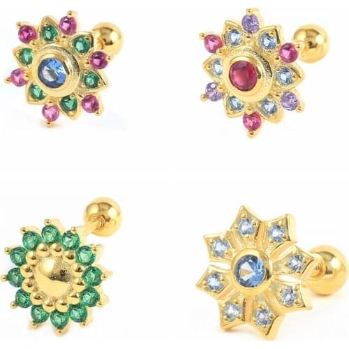 BOKAO 1pcs Earrings 2021 Trend Pendientes Plata 925 Petal Zircon Stud Earring Piercing Pendientes Woman Jewelry Bijoux Femme