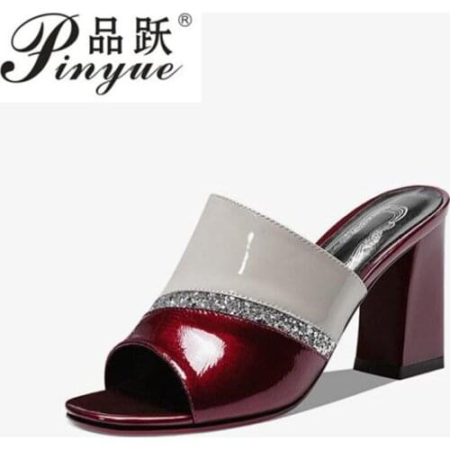 2021 Women 7.5cm High Heels Slides Female Block Clear Peep Toe Slippers Sexy Summer Heels Luxury slippers