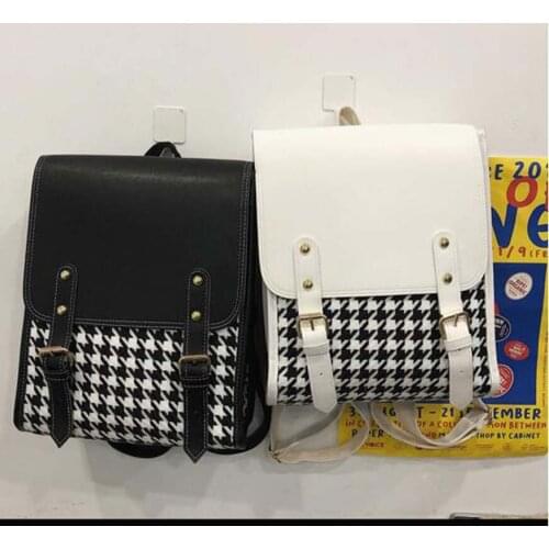 Free Shipping Fashion Korean Style Houndstooth Women Backpack High Quality Leather Double Shoulder Bags Female Luxury Travel Bag