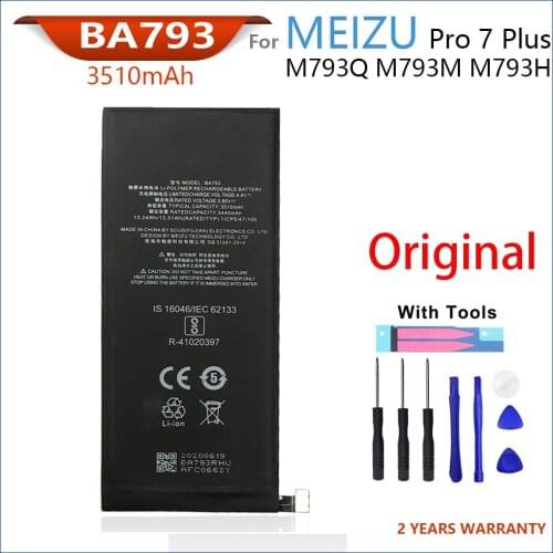 100% Genuine BA793 Battery For Meizu Pro 7 Plus M793Q M793M M793H 3510mAh Smart Phone High Quality Batteries Bateria With Tools