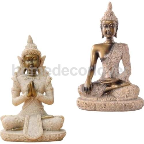 2 Pieces The Hue Sandstone Buddha Statue Sculpture Hand Carved Figurine