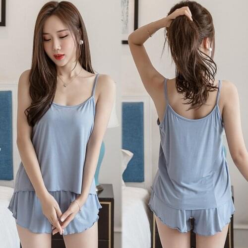 2021Pajamas for Women Summer Solid Sleepwear Sexy Pyjamas Set Tank Top Shorts Cute Underwear Set Soft Sleeveless Nightwear
