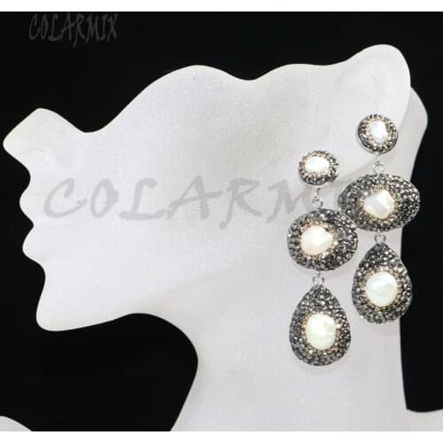 4 Pairs long pearls earring Pave rhinestone Natural pearls earrings Jewelry earrings gift for lady 8037