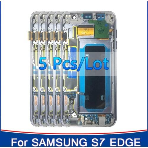 5PCS SUPER AMOLED LCD Replacement For Samsung Galaxy S7 Edge G935 G935F SM-G935F LCD Display Touch Digitizer Assembly With Frame