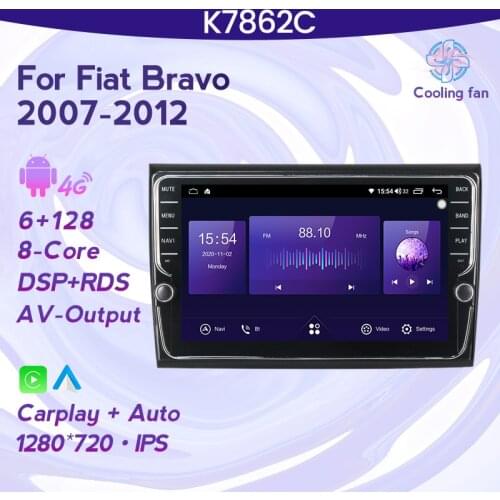 Android 11 IPS DSP 6G+128G Car Multimedia Player For Fiat Bravo 2007 2008 2009 2010 2011 2012 GPS Navigation Radio Stereo 2 Din