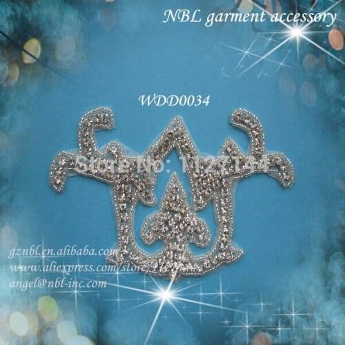 Crystal beaded rhinestone applique for wedding evening dresse iron on WDD0034