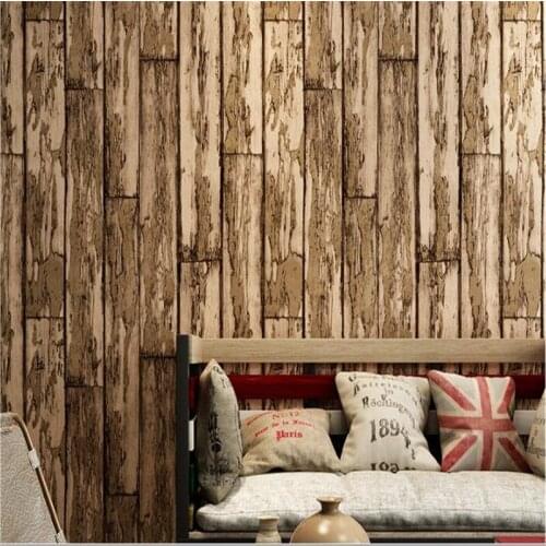Beibehang Non-woven wood-like wallpaper 3D restaurant tea shop casual bar TV background wall American retro wood grain wallpaper