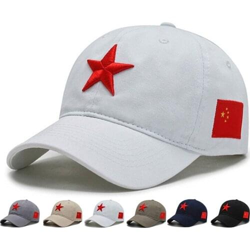 Chinese Flag and Five-pointed Star Embroidered Baseball Cap Men Women for Ethnic Chinese People Patriot China Hat 6 Colors