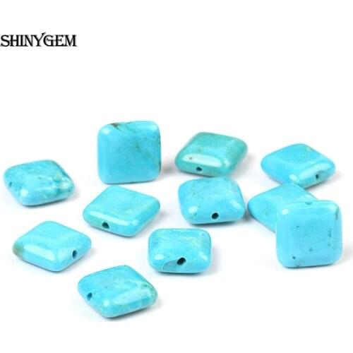 30Pcs 12*12mm Flat Square Round Natural Light Blue Polishing Turquoises Beads Jewelry Accessories DIY Making Necklace Bracelets